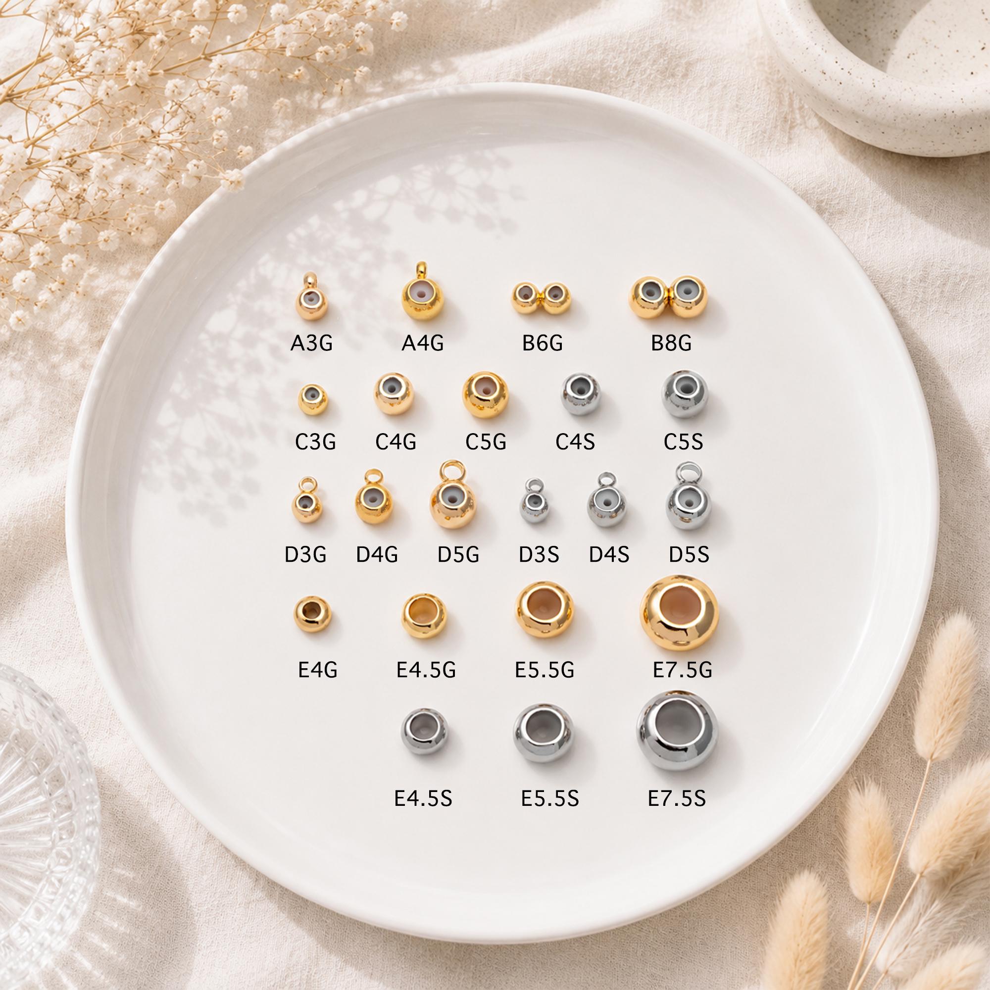 10pcs Gold/ Silver Tone Rondelle Rubber Stopper Beads 4/ 4.5/ 5.5/ 7.5mm, Gold/ Rhodium plated Brass Charm Holder Connector (GB-328)